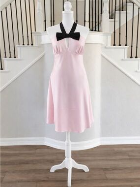 Anthro Bow Halter Mini Dress Pink Satin Slip Keyhole NWT Style